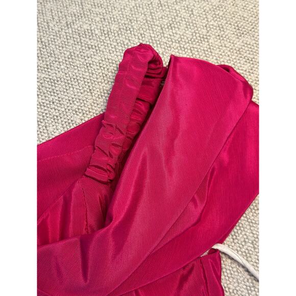 Vtg Fuchsia Off-Shoulder Cupid Bow Midi Length Formal Ball Gown Disney Princess - Picture 11 of 15